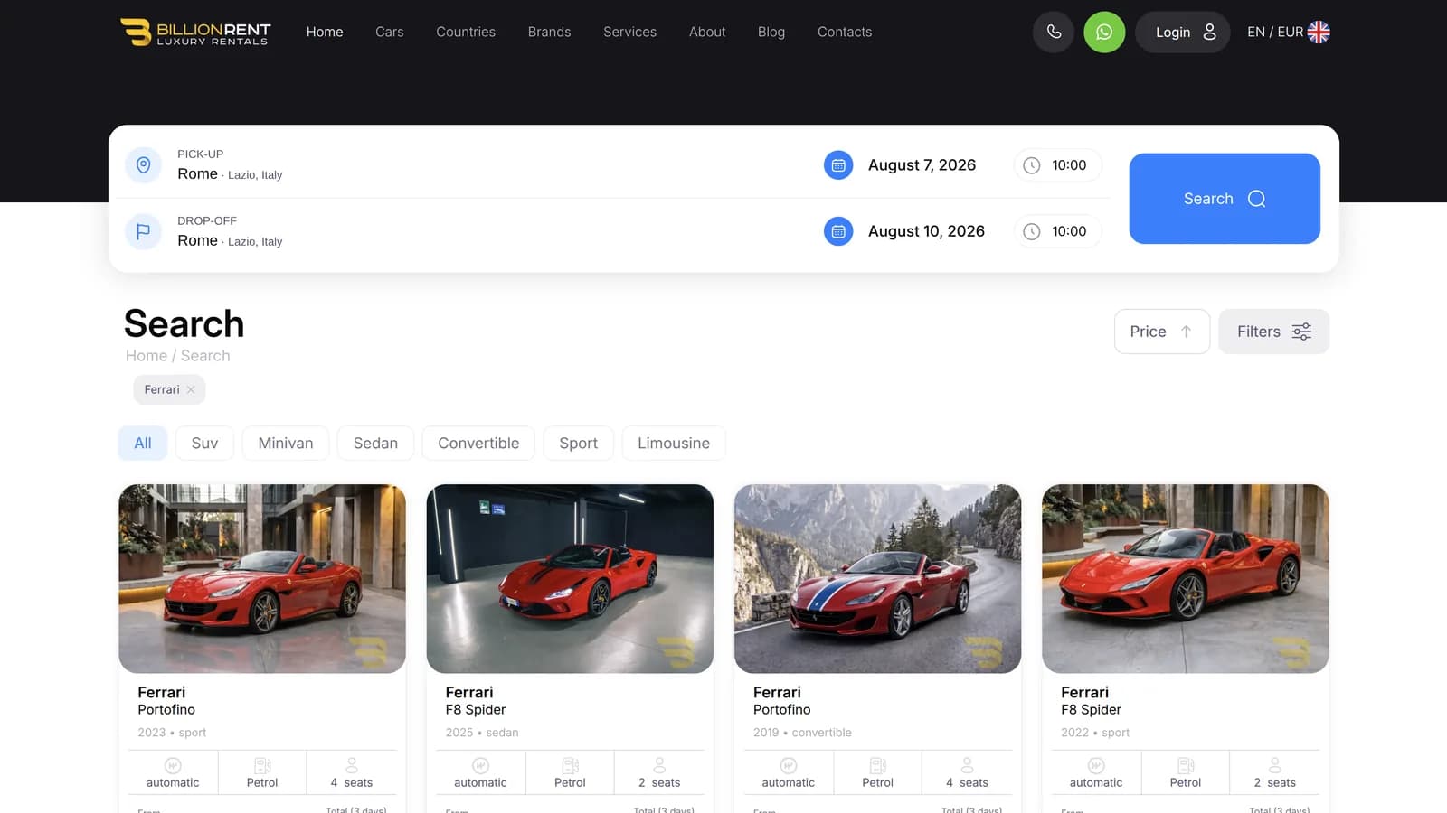 Скриншот интерфейса: billionrent.com — 2
